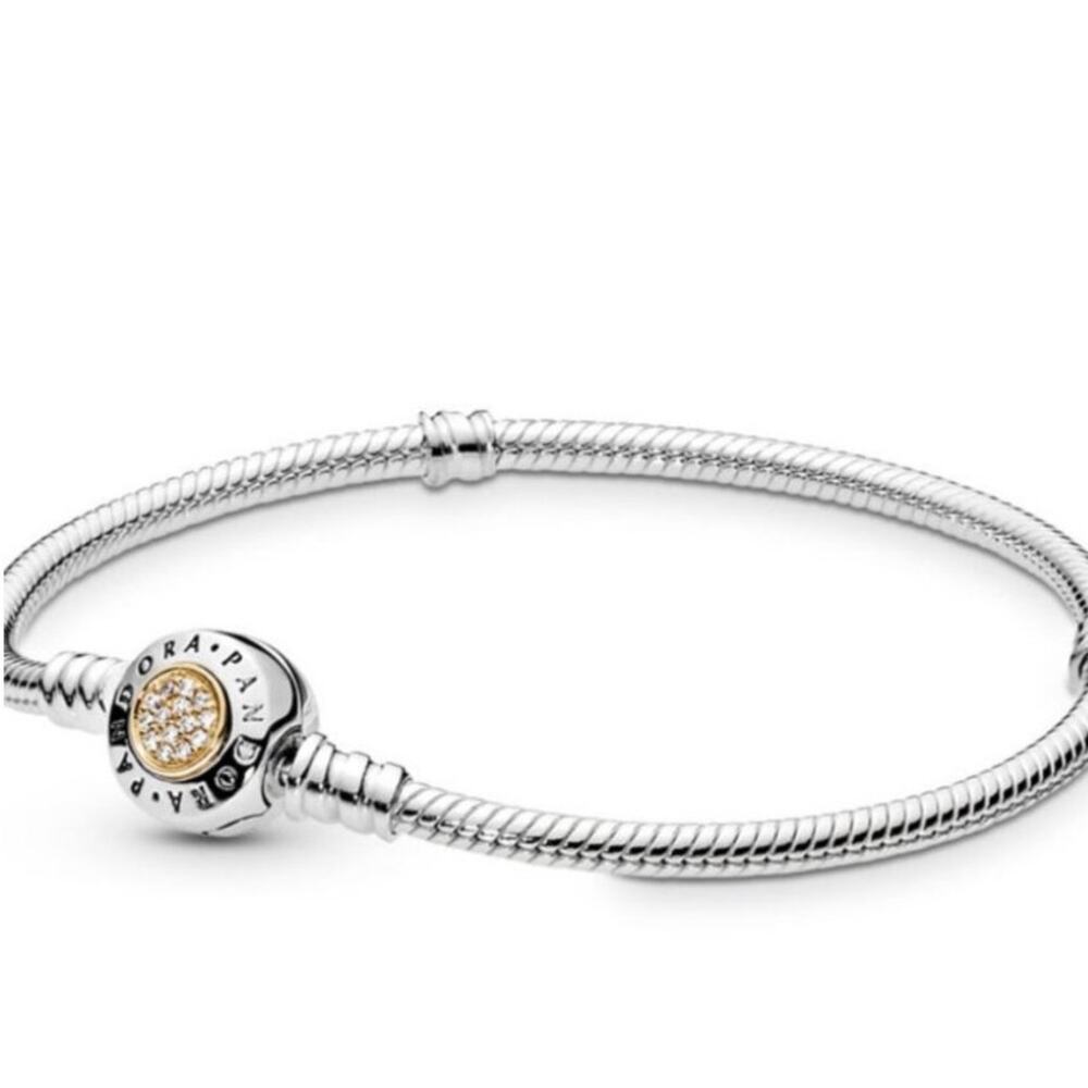 Pandora Moments Snake Chain Bracelet with Cubic Zirconia Clasp, Size 8 1/2"